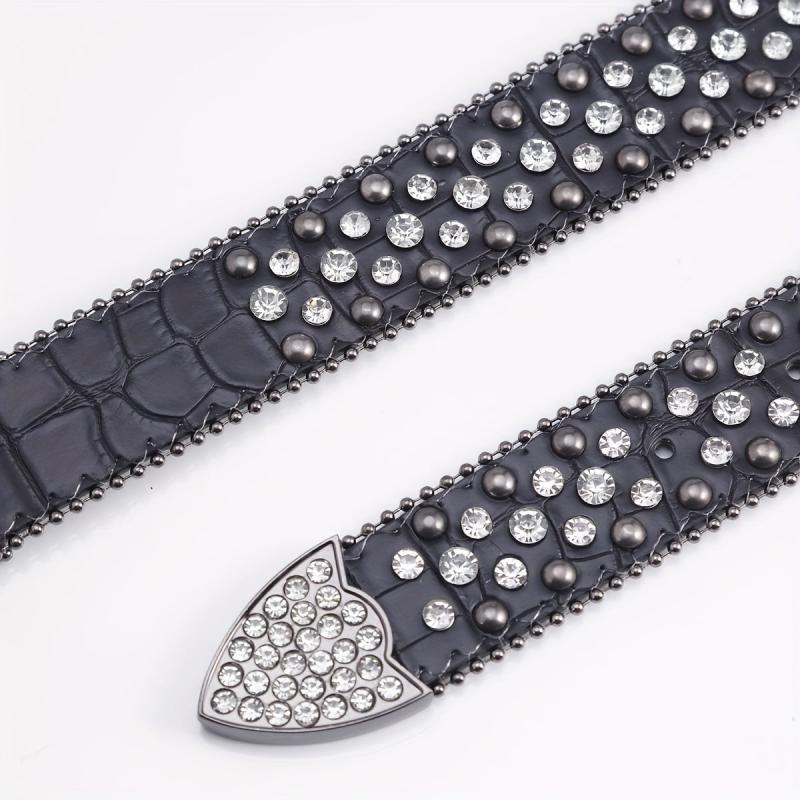 Hip Hop Street Style Diamond Inlaid Leather Belt for Men and Women