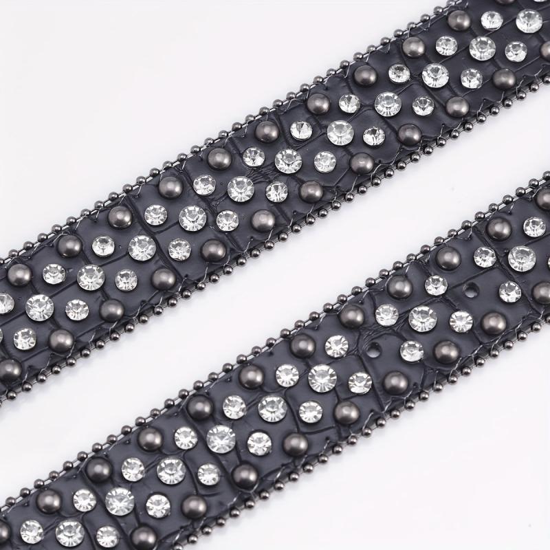 Hip Hop Street Style Diamond Inlaid Leather Belt for Men and Women
