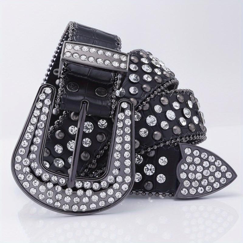 Hip Hop Street Style Diamond Inlaid Leather Belt for Men and Women