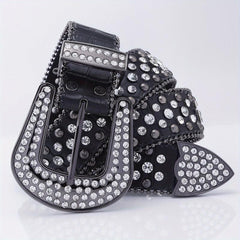 Hip Hop Street Style Diamond Inlaid Leather Belt for Men and Women