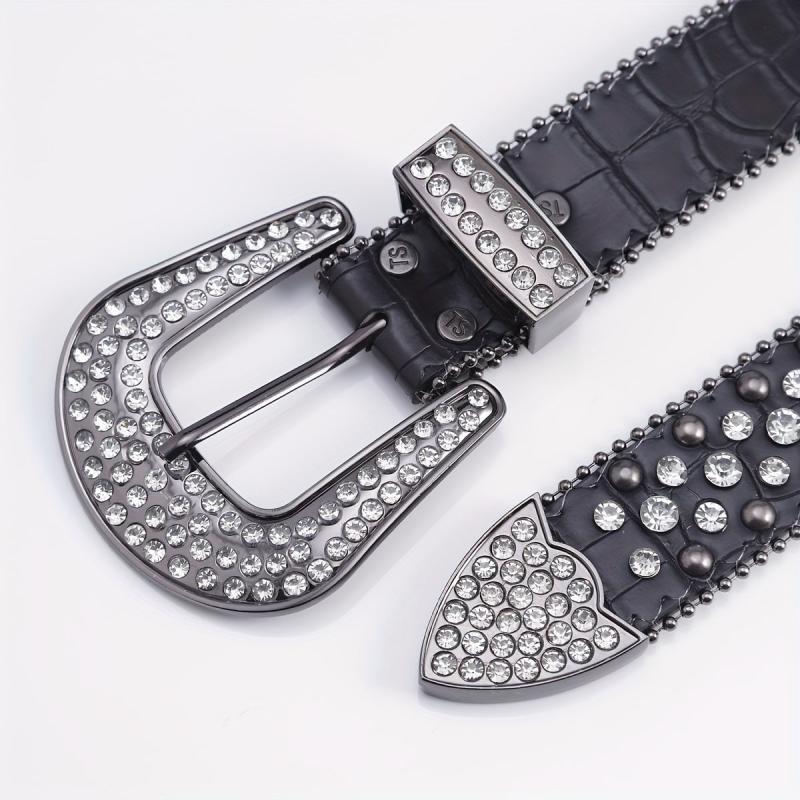 Hip Hop Street Style Diamond Inlaid Leather Belt for Men and Women