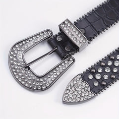 Hip Hop Street Style Diamond Inlaid Leather Belt for Men and Women