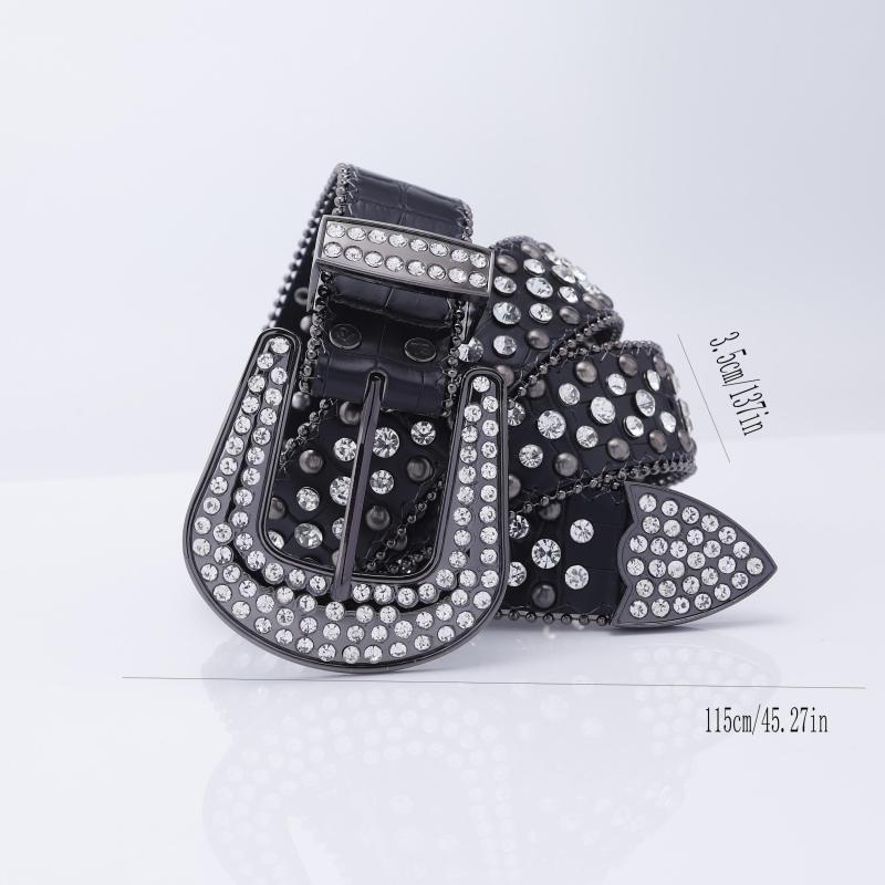 Hip Hop Street Style Diamond Inlaid Leather Belt for Men and Women