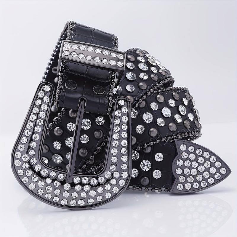 Hip Hop Street Style Diamond Inlaid Leather Belt for Men and Women