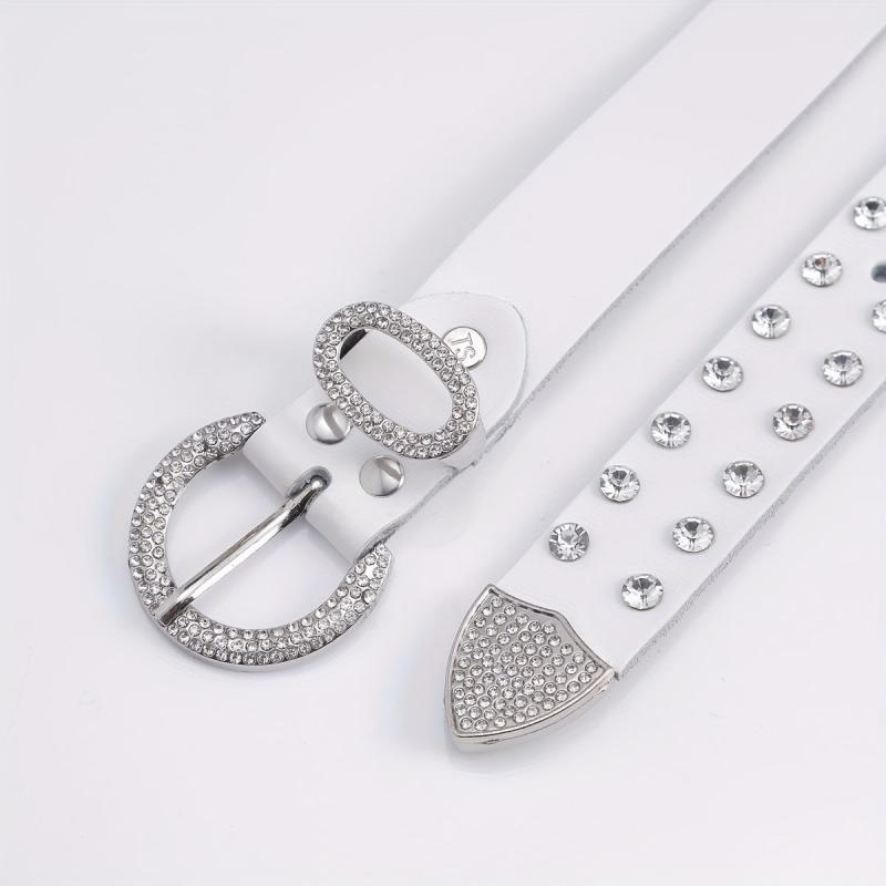 Men's 44in PU Leather Colorful Faux Diamond Belt Waist Strap