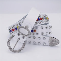Men's 44in PU Leather Colorful Faux Diamond Belt Waist Strap
