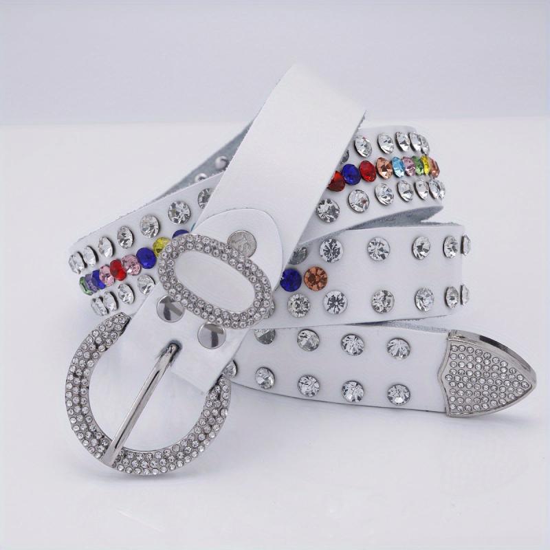Men's 44in PU Leather Colorful Faux Diamond Belt Waist Strap