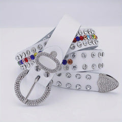 Men's 44in PU Leather Colorful Faux Diamond Belt Waist Strap