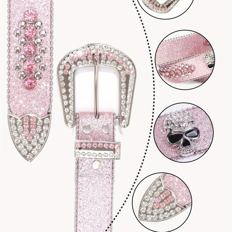 Pink Rhinestone Skull Waist Belt Men's And Women's Belt