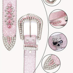 Pink Rhinestone Skull Waist Belt Men's And Women's Belt