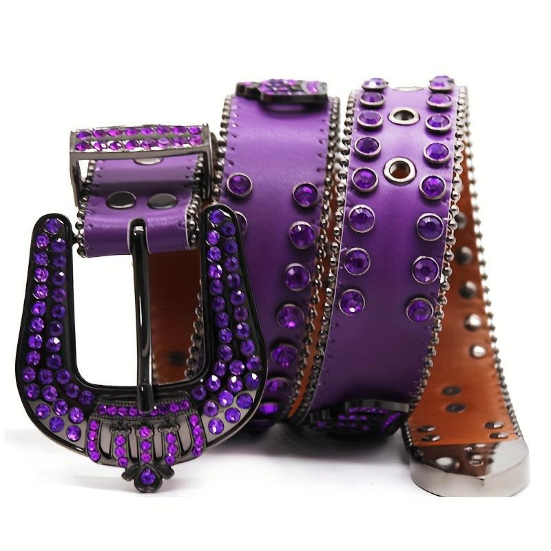 Sparkle Crown Rhinestone Leather Belt Hip hop Punk Western Jean Dress Strap