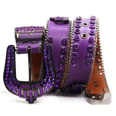 Sparkle Crown Rhinestone Leather Belt Hip hop Punk Western Jean Dress Strap