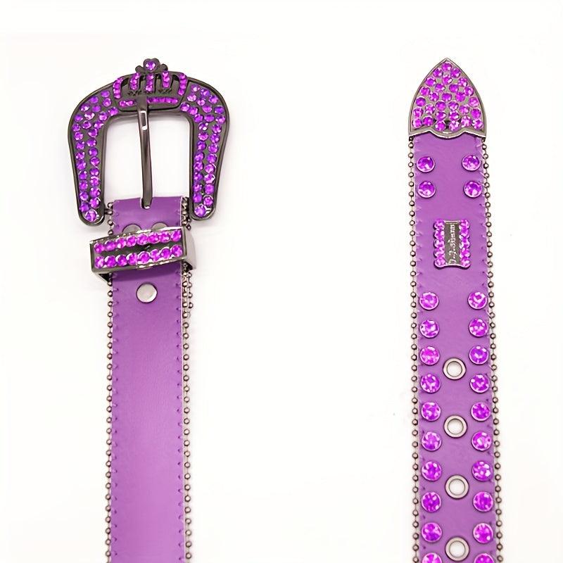 Sparkle Crown Rhinestone Leather Belt Hip hop Punk Western Jean Dress Strap