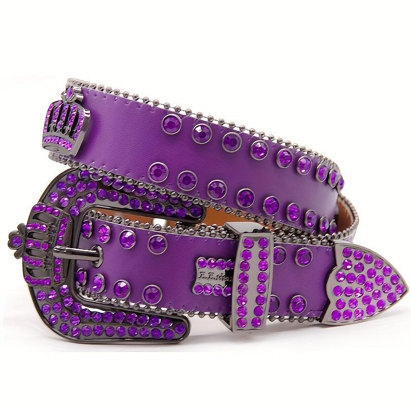 Sparkle Crown Rhinestone Leather Belt Hip hop Punk Western Jean Dress Strap