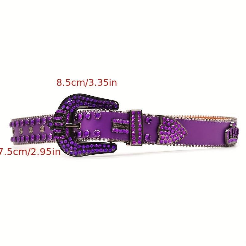 Sparkle Crown Rhinestone Leather Belt Hip hop Punk Western Jean Dress Strap