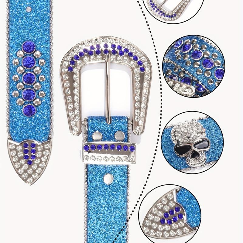 Rhinestone Skull Head Waist Belt Men Women Punk Rivet Belt