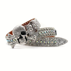 Skull Buckle Rhinestone Belt Cowboy Punk Studded Rivet Strap
