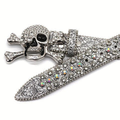 Skull Buckle Rhinestone Belt Cowboy Punk Studded Rivet Strap