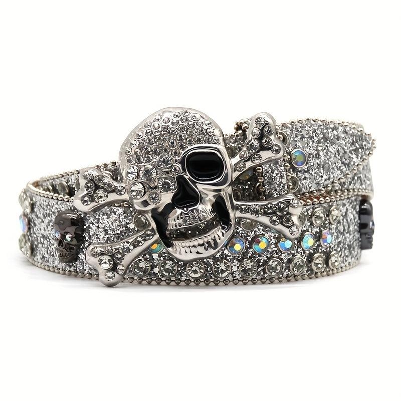 Skull Buckle Rhinestone Belt Cowboy Punk Studded Rivet Strap