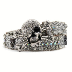 Skull Buckle Rhinestone Belt Cowboy Punk Studded Rivet Strap