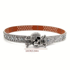Skull Buckle Rhinestone Belt Cowboy Punk Studded Rivet Strap