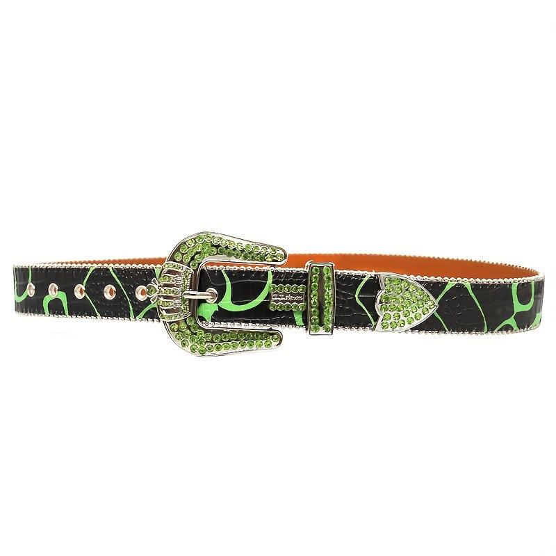 Green Crown Rhinestone Men's Belt Punk Style