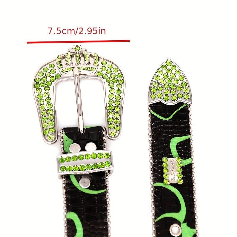 Green Crown Rhinestone Men's Belt Punk Style