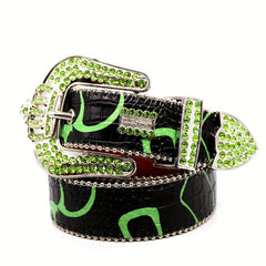 Green Crown Rhinestone Men's Belt Punk Style
