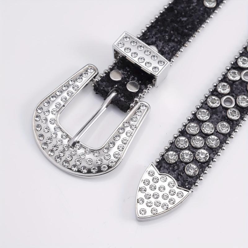 Glam Rhinestone Leather Belt Hip Hop Style