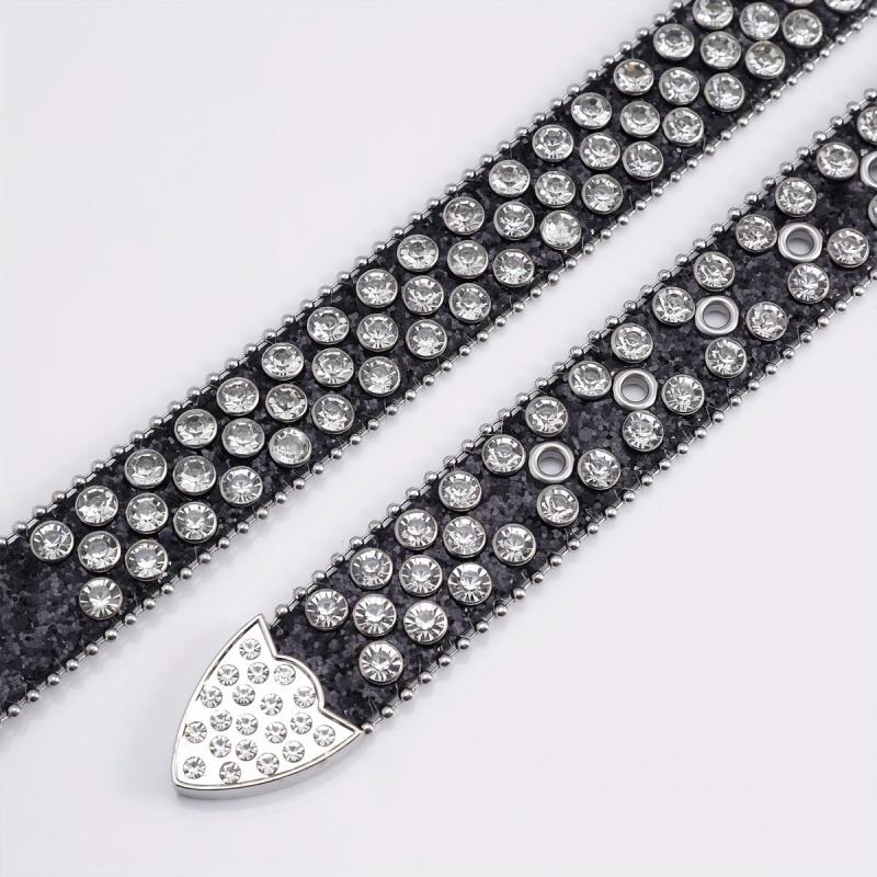 Glam Rhinestone Leather Belt Hip Hop Style