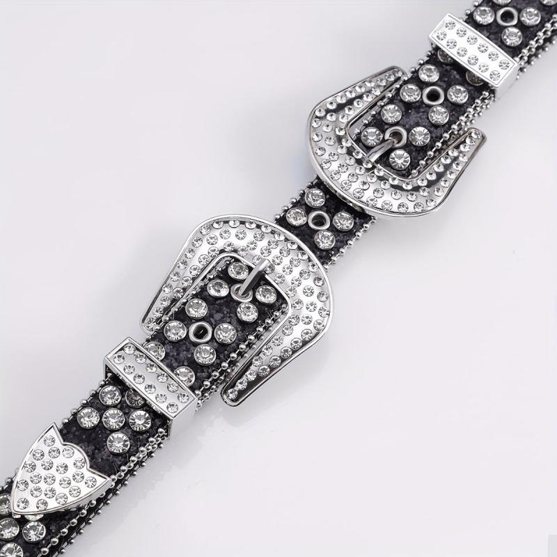 Glam Rhinestone Leather Belt Hip Hop Style