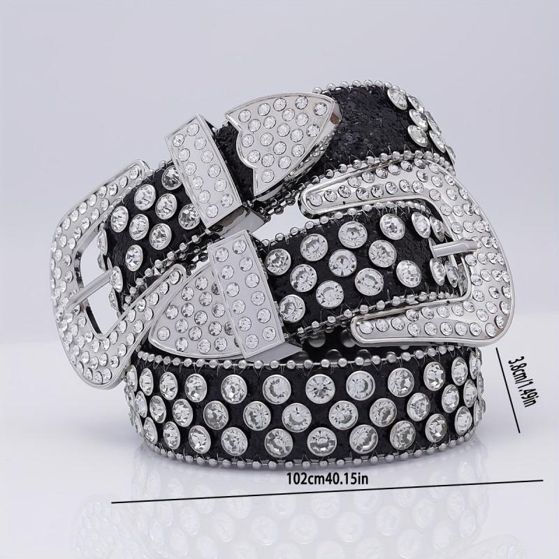 Glam Rhinestone Leather Belt Hip Hop Style
