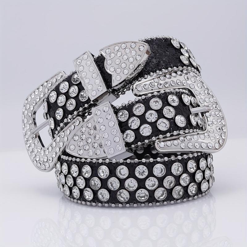 Glam Rhinestone Leather Belt Hip Hop Style