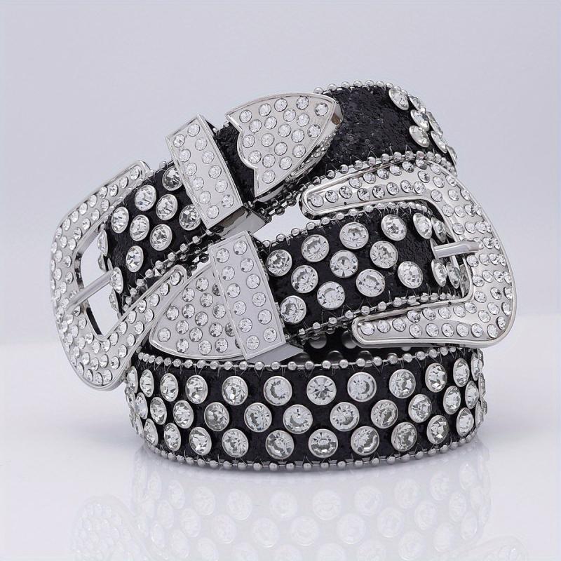 Glam Rhinestone Leather Belt Hip Hop Style