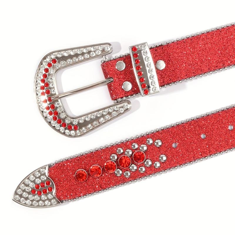 Red Rhinestone Skull Head Belt Punk Rivet Leather Belt