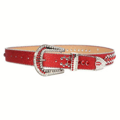 Red Rhinestone Skull Head Belt Punk Rivet Leather Belt