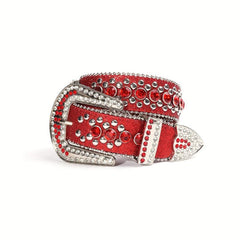 Red Rhinestone Skull Head Belt Punk Rivet Leather Belt