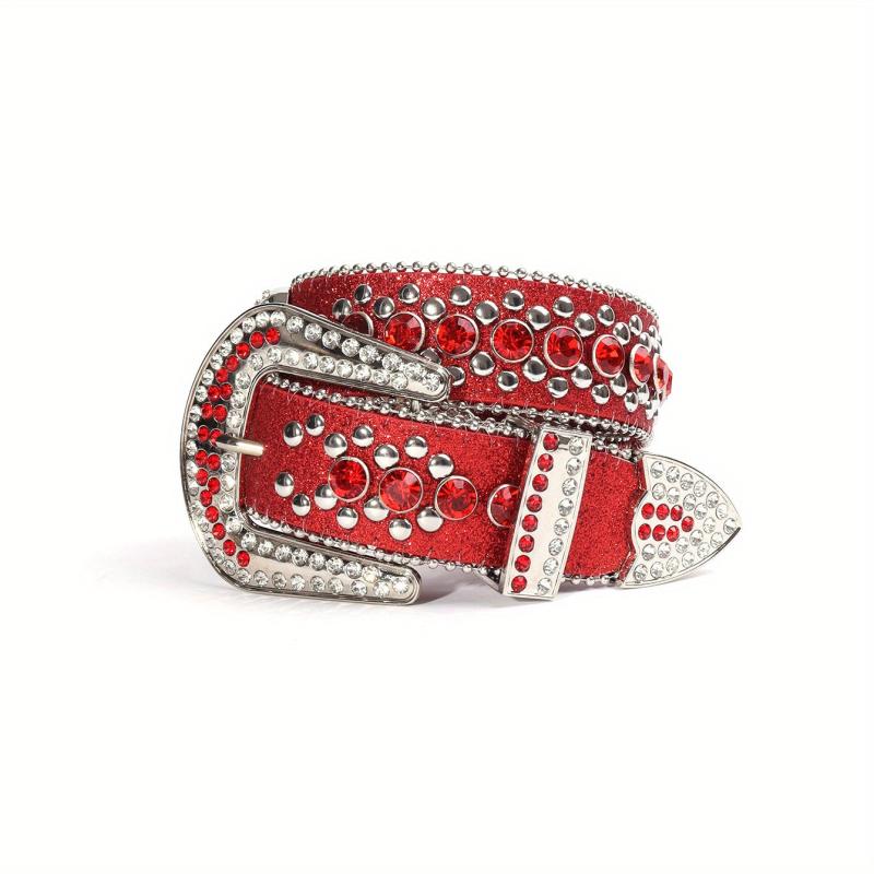 Red Rhinestone Skull Head Belt Punk Rivet Leather Belt