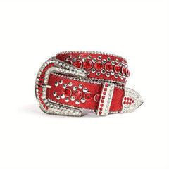 Red Rhinestone Skull Head Belt Punk Rivet Leather Belt