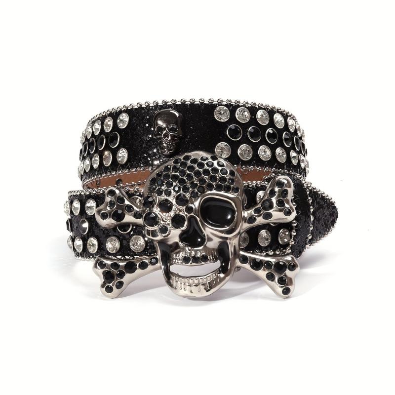 Sparkling Rhinestone Bone Buckle Belt for Jeans
