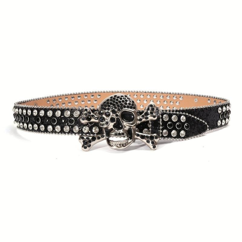 Sparkling Rhinestone Bone Buckle Belt for Jeans