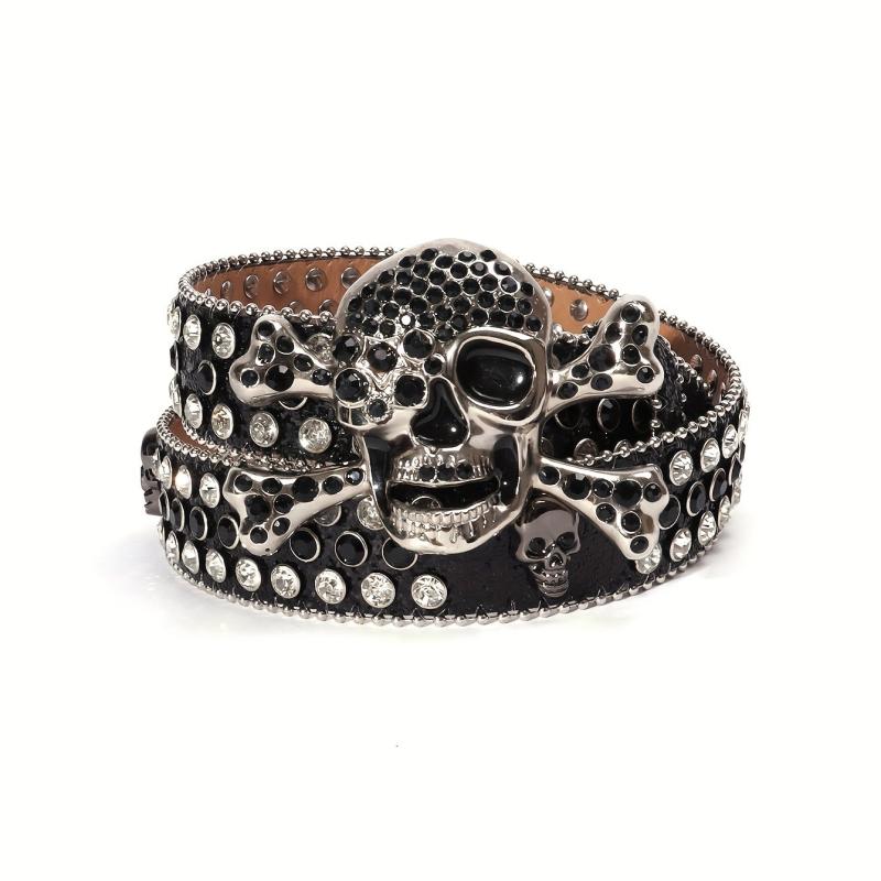 Sparkling Rhinestone Bone Buckle Belt for Jeans