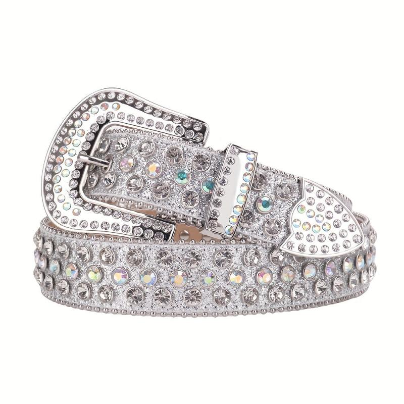 Sparkle Rhinestone Belt Crystal Studded PU Leather Belt
