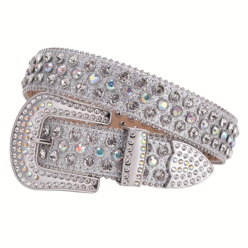 Sparkle Rhinestone Belt Crystal Studded PU Leather Belt