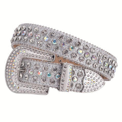 Sparkle Rhinestone Belt Crystal Studded PU Leather Belt