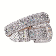 Sparkle Rhinestone Belt Crystal Studded PU Leather Belt