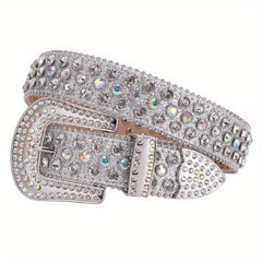Sparkle Rhinestone Belt Crystal Studded PU Leather Belt