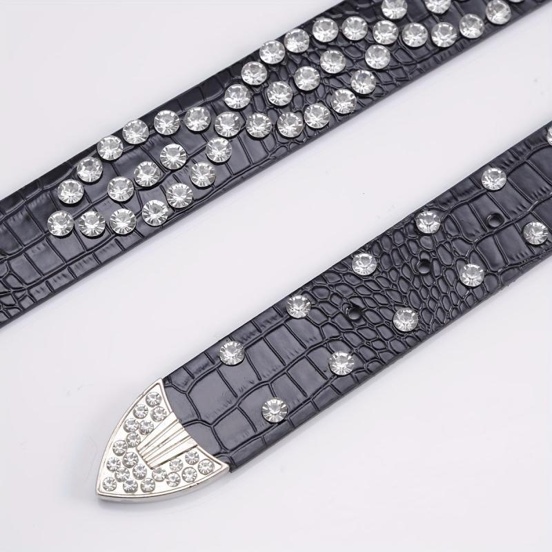 Men's Rhinestone Belt Waist Strap 44inch PU Leather