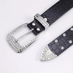 Men's Rhinestone Belt Waist Strap 44inch PU Leather