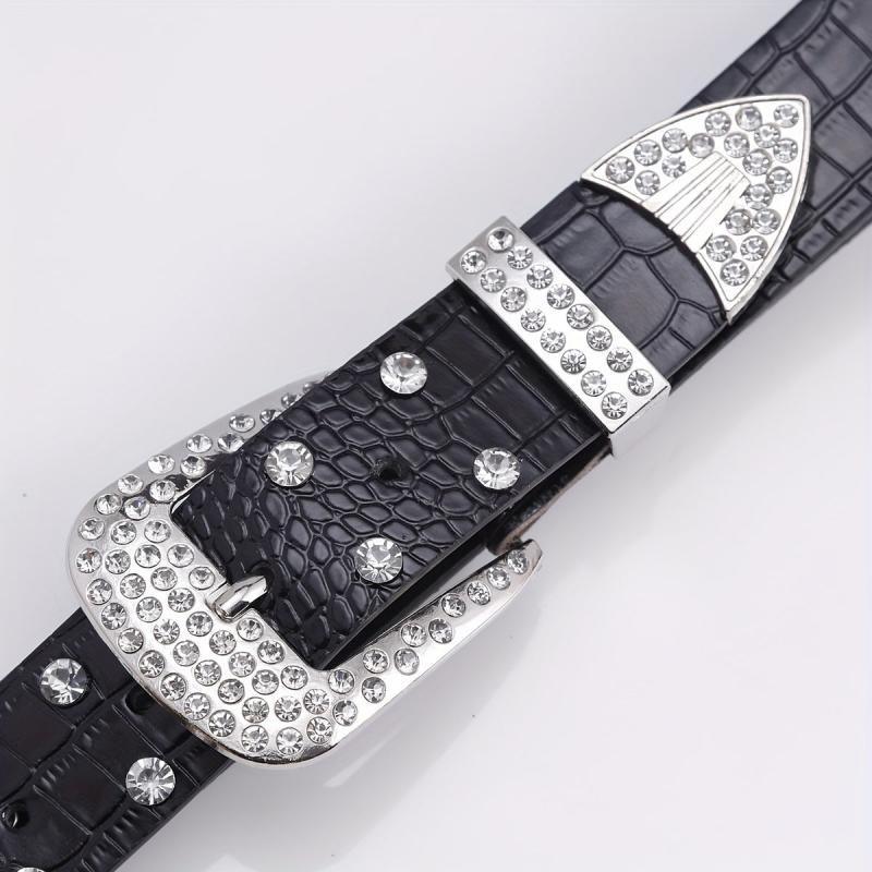 Men's Rhinestone Belt Waist Strap 44inch PU Leather